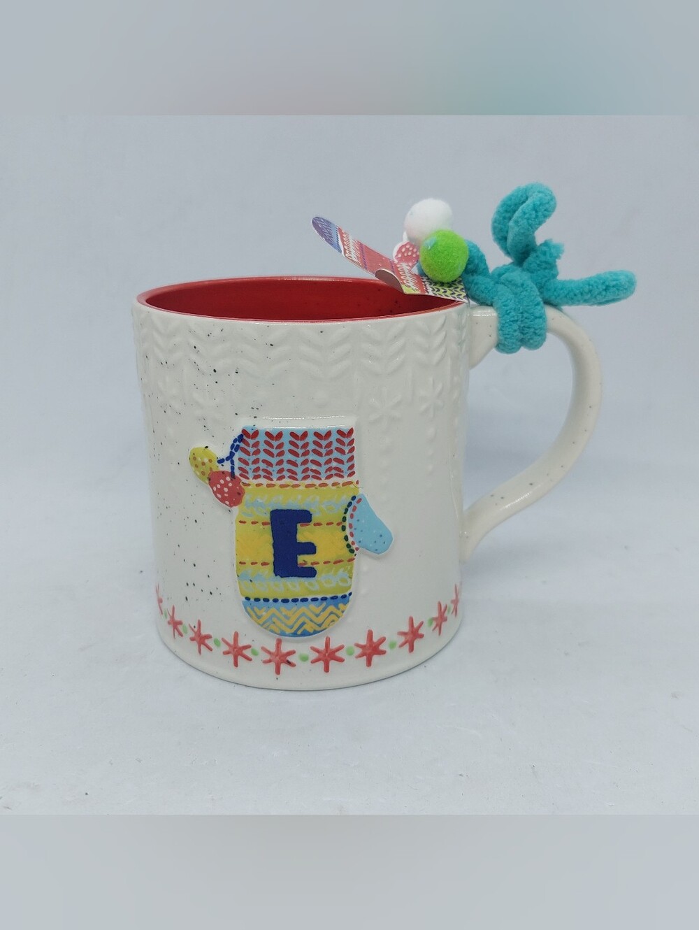 Anthropologie Mug Mitten Glove Christmas Design Letter "E" Cup Gift Present NWT